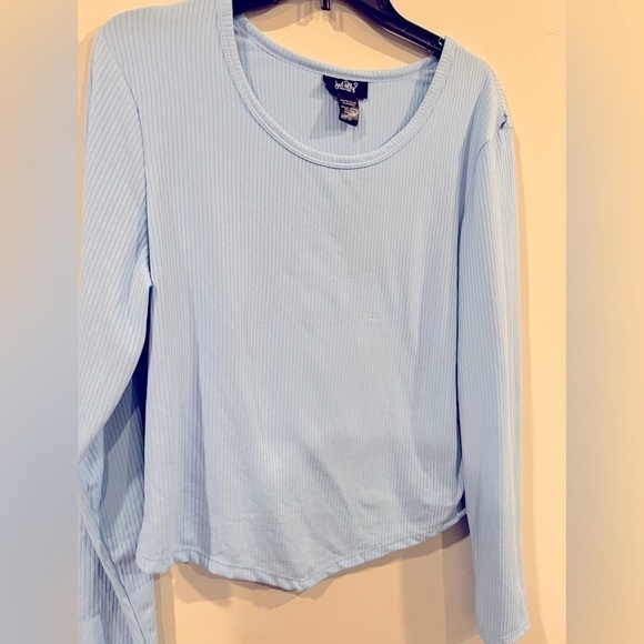 Just Polly Trendy Plus Size V-Hem Ribbed Top blue 2X - Picture 5 of 5